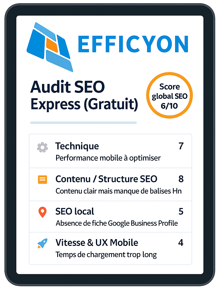 Mockup d’un rapport d’audit SEO Efficyon